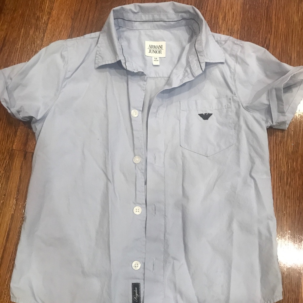 🎉 ARMANI JUNIOR Size 5 Boys SS Button Down Blue